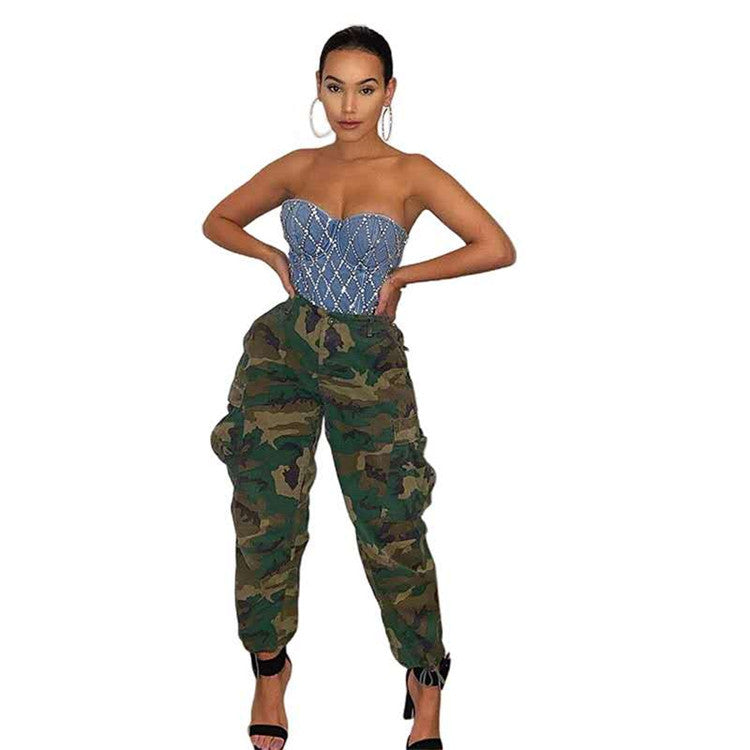 Women's Fashion Workwear Casual Camouflage Cropped Pants