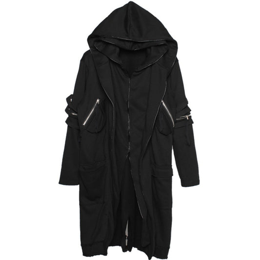 Men's Long Dark Cloak Jacket with Hood