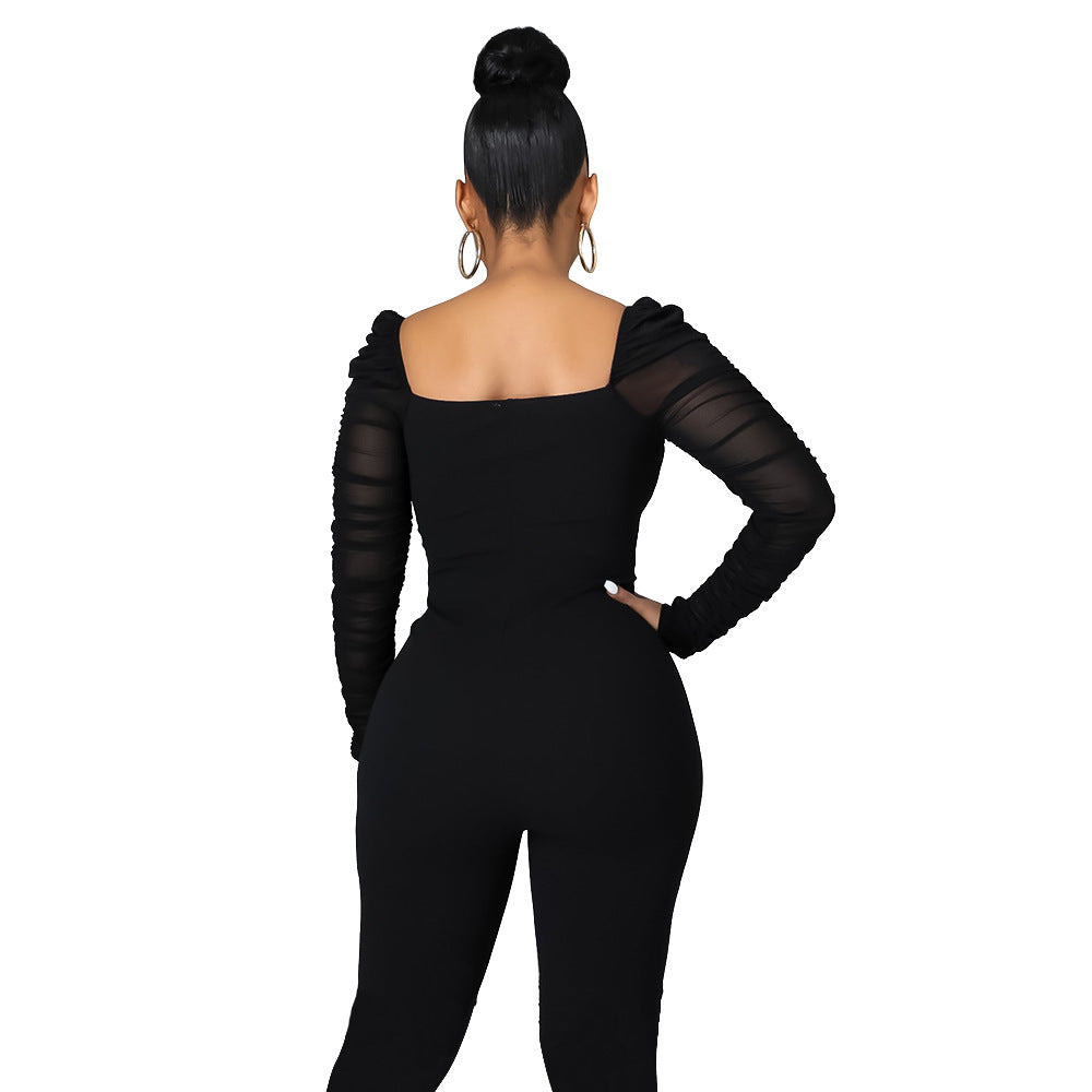 Autumn Sexy Tight Mesh Jumpsuit