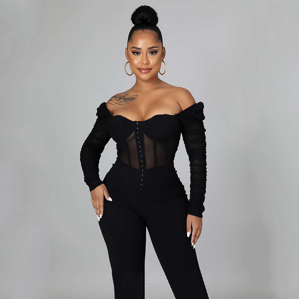 Autumn Sexy Tight Mesh Jumpsuit