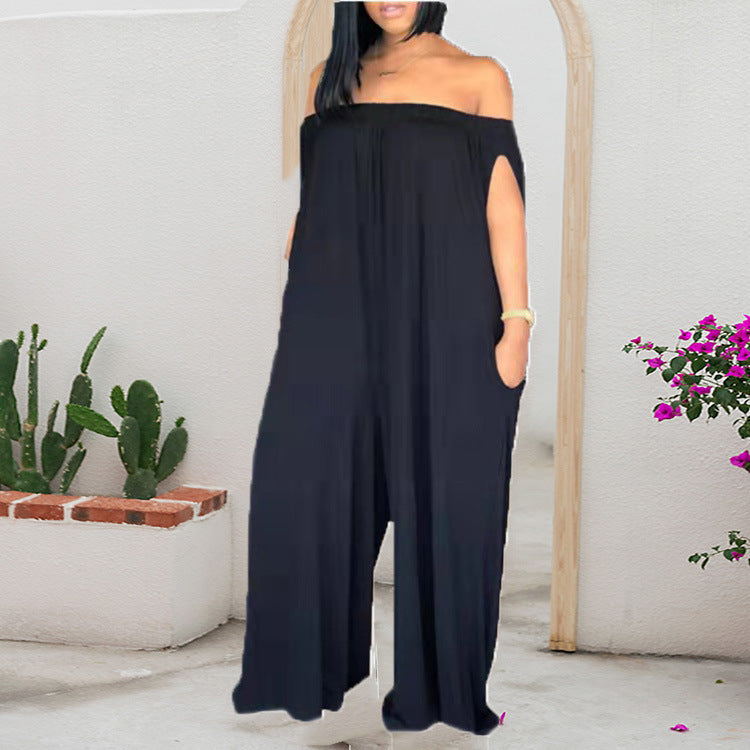 One-shoulder Tube Top Casual Loose Sleeveless Jumpsuit