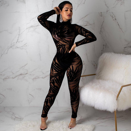 Mesh Hollow Perspective Jumpsuit