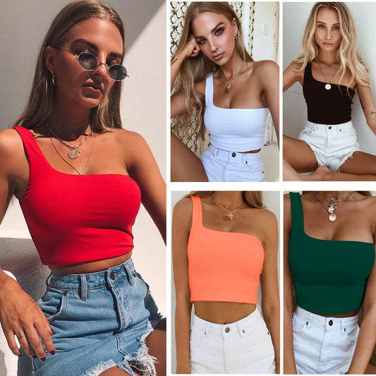 Sexy One-shoulder Sleeveless Crop Tank Tops