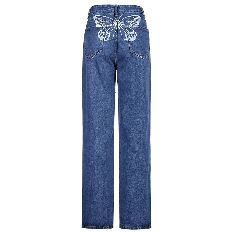 Butterfly Printing High-waisted Jeans