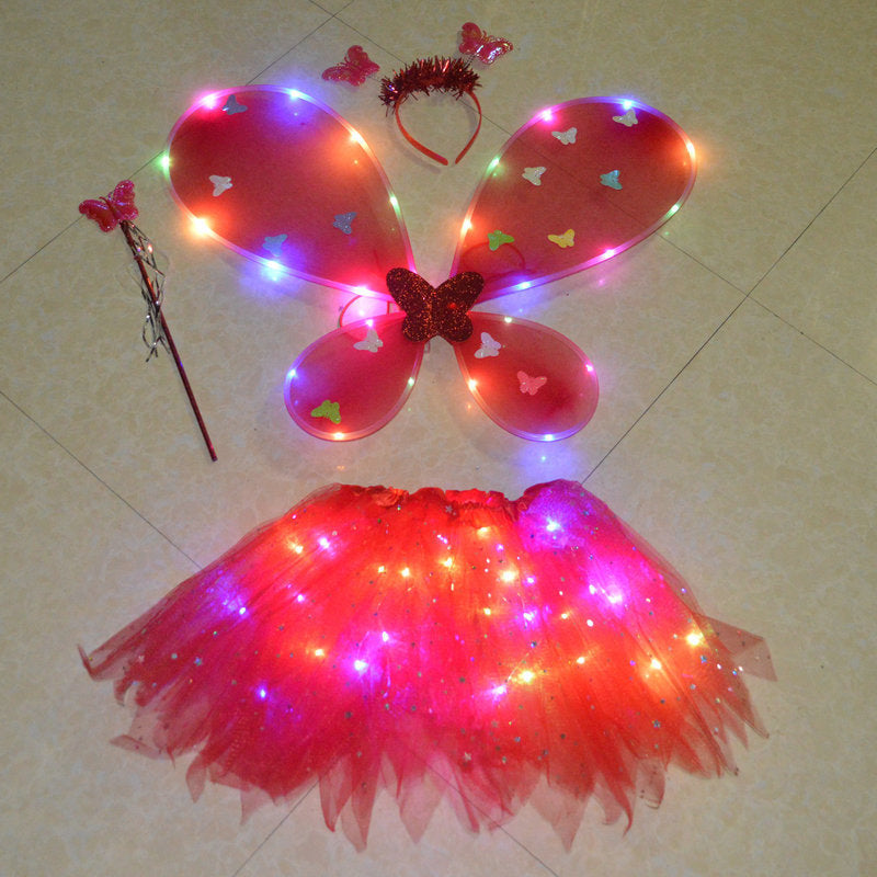 Glowing Butterfly Wings Flower Fairy Stick Three-piece Set