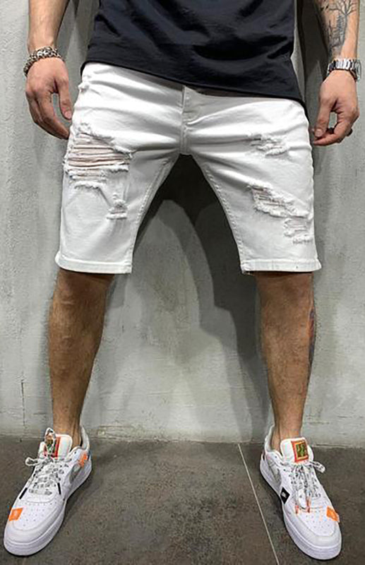 Fashion Mid Waist Ripped Slim Short Jeans