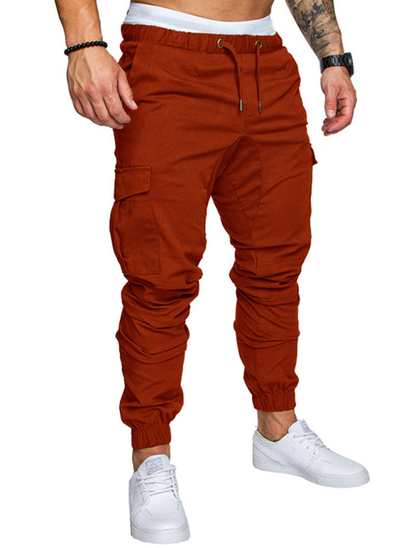 Men's Solid Color Casual Tether Elastic Trousers