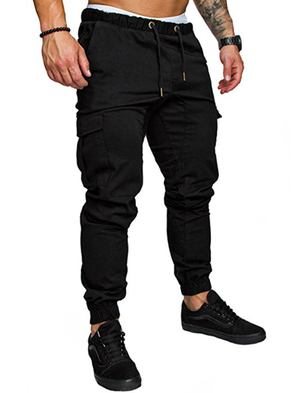 Men's Solid Color Casual Tether Elastic Trousers