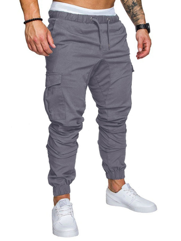 Men's Solid Color Casual Tether Elastic Trousers