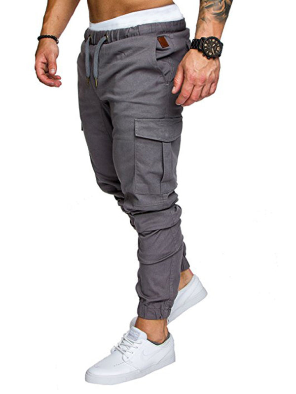 Men's Solid Color Casual Tether Elastic Trousers