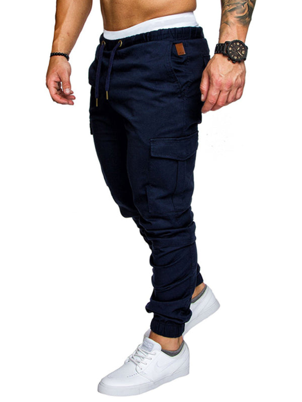 Men's Solid Color Casual Tether Elastic Trousers