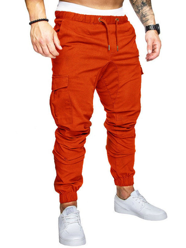 Men's Solid Color Casual Tether Elastic Trousers