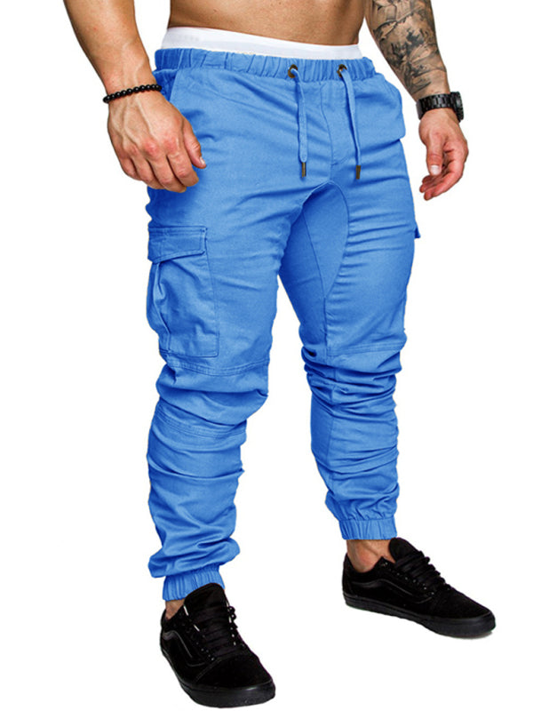 Men's Solid Color Casual Tether Elastic Trousers