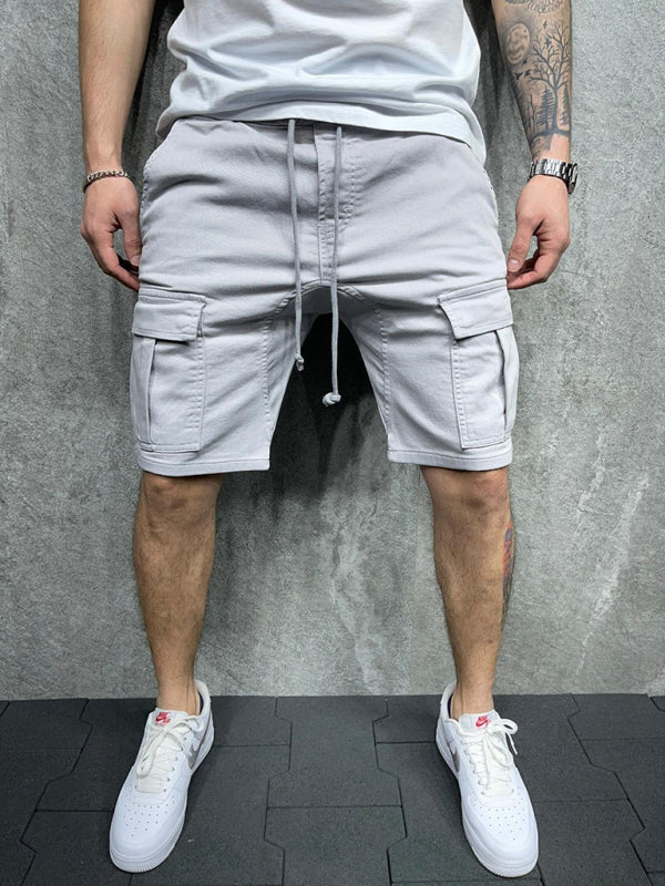 Street solid color casual five-point pants woven casual multi-pocket tether cargo shorts