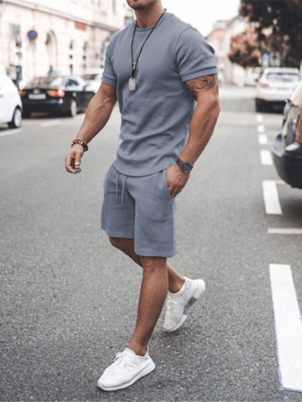 Casual Solid Color Short Sleeve Two-Piece Set