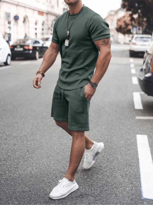 Casual Solid Color Short Sleeve Two-Piece Set