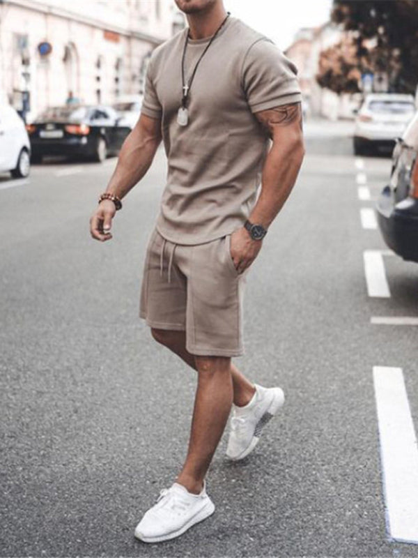 Casual Solid Color Short Sleeve Two-Piece Set