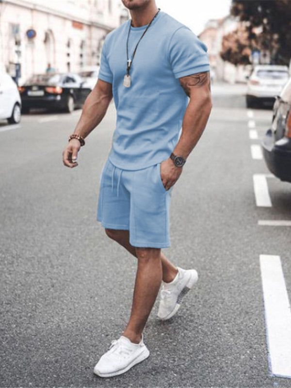 Casual Solid Color Short Sleeve Two-Piece Set