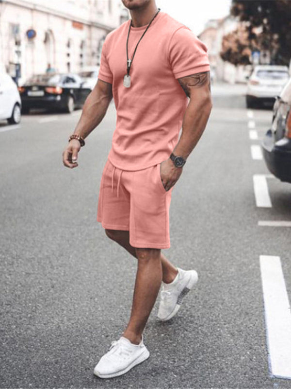 Casual Solid Color Short Sleeve Two-Piece Set