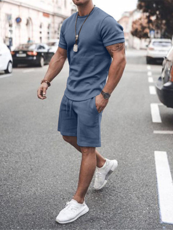 Casual Solid Color Short Sleeve Two-Piece Set