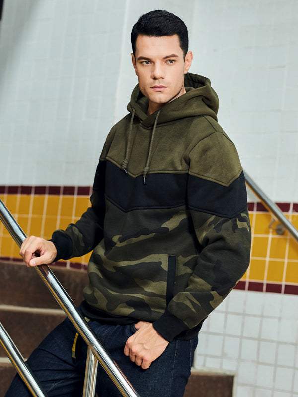 Men's casual color block and contrast fashion hooded sweatshirt