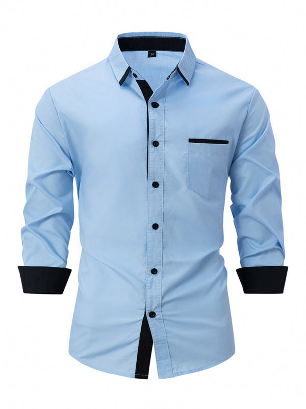 Men's Color Block Business Slim Casual Shirt Long Sleeve Shirt