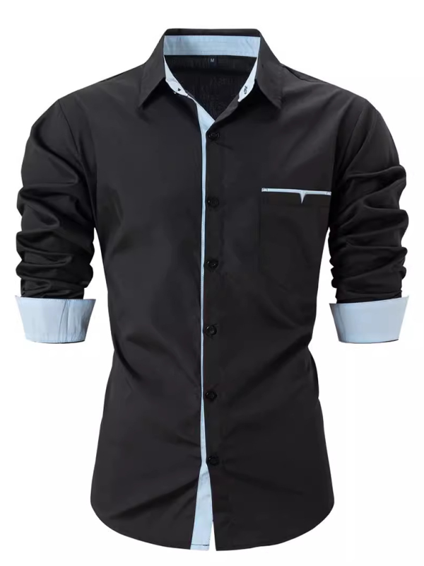 Casual lapel contrast color long sleeve shirt