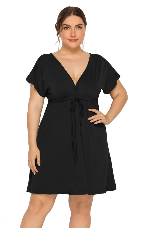 Plus Size Deep V Solid Dress