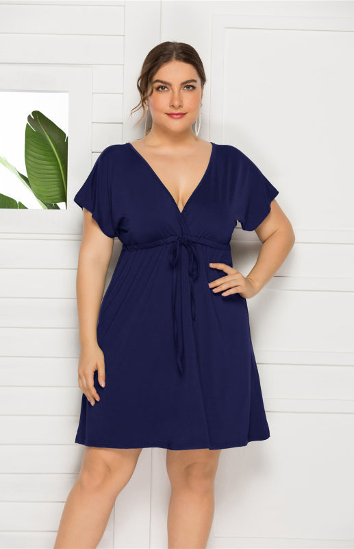 Plus Size Deep V Solid Dress