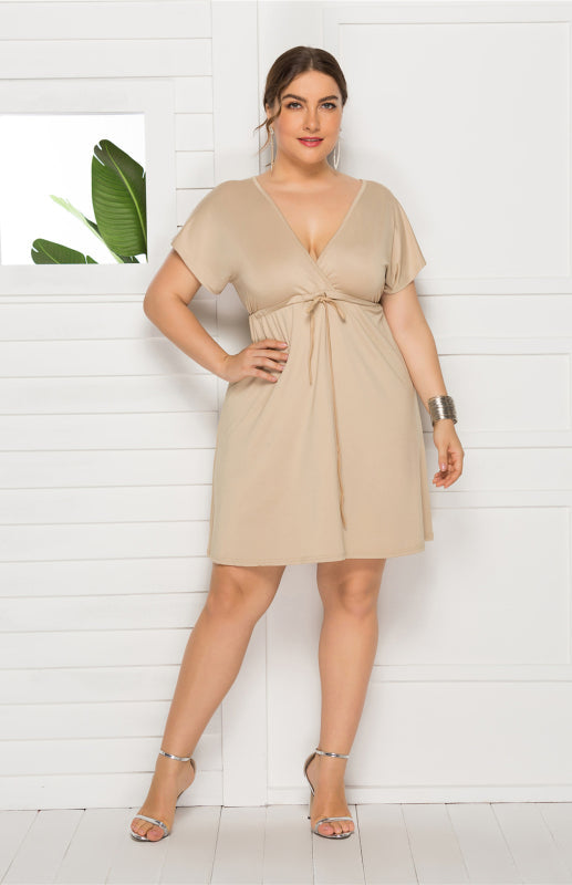 Plus Size Deep V Solid Dress