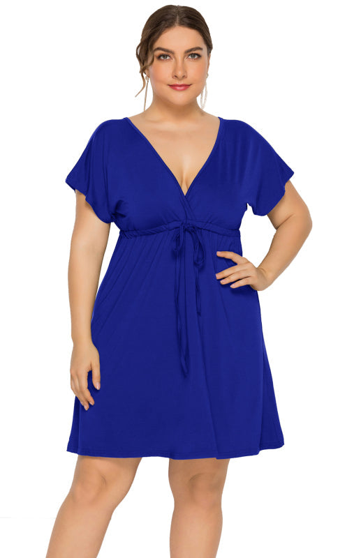 Plus Size Deep V Solid Dress