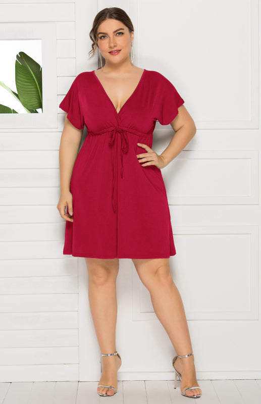 Plus Size Deep V Solid Dress