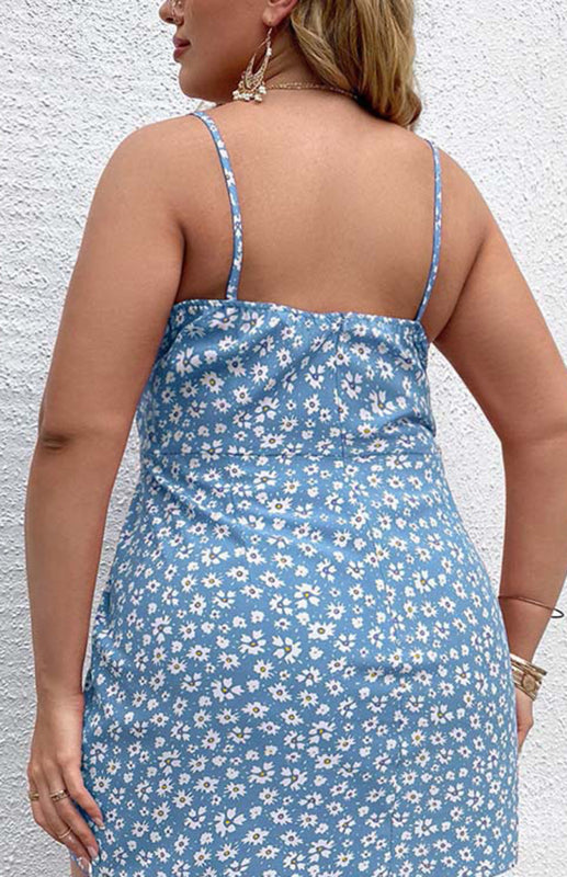 Plus Size Floral Slit Sling Short Dress