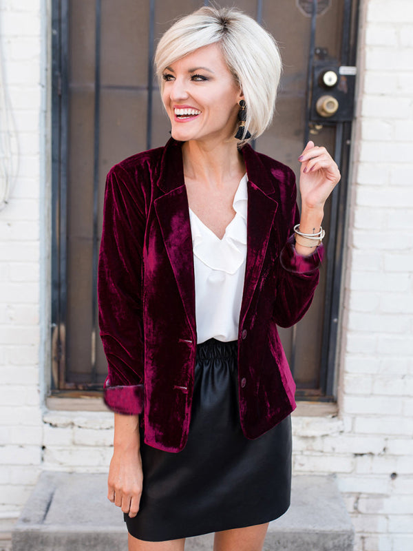 Women's Solid Color Velvet Blazer