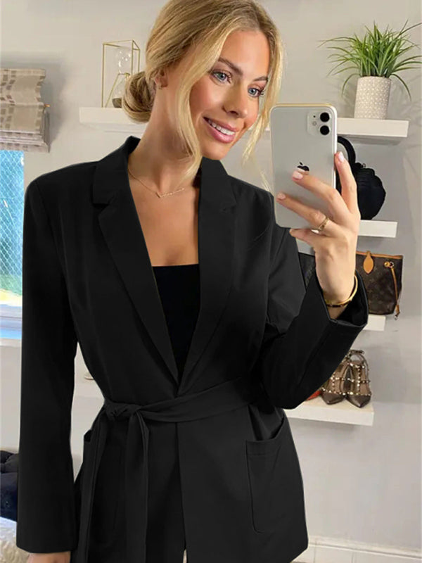 Women's Solid Color Side Tie Front Blazer