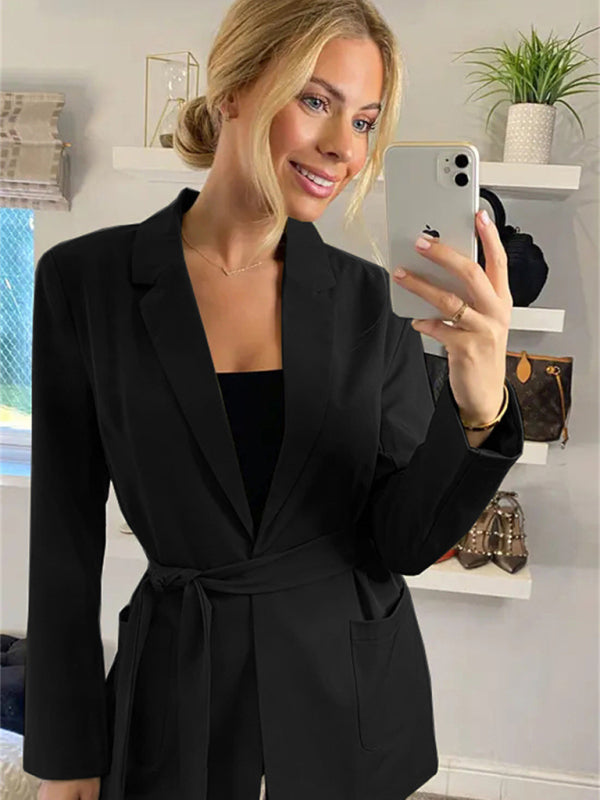 Women's Solid Color Side Tie Front Blazer