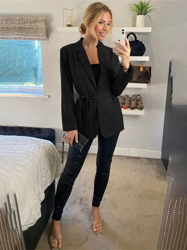 Women's Solid Color Side Tie Front Blazer