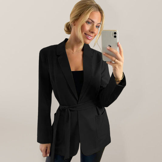 Women's Solid Color Side Tie Front Blazer