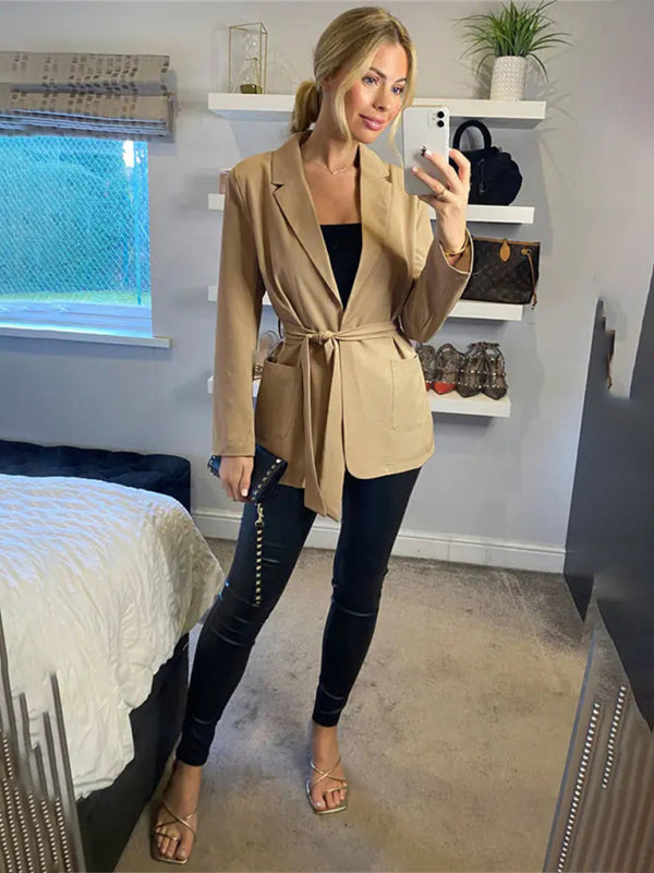 Women's Solid Color Side Tie Front Blazer