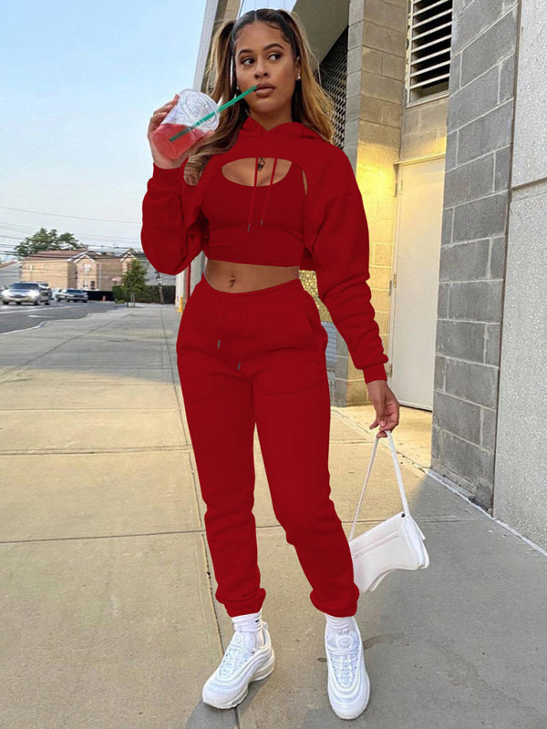 Long Sleeve Drawstring Trousers Three-Piece Suit