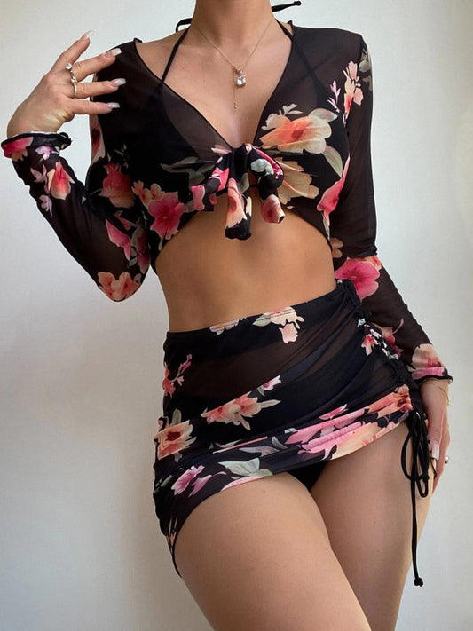 Women's Two-piece Floral Print Drawstring Bikini