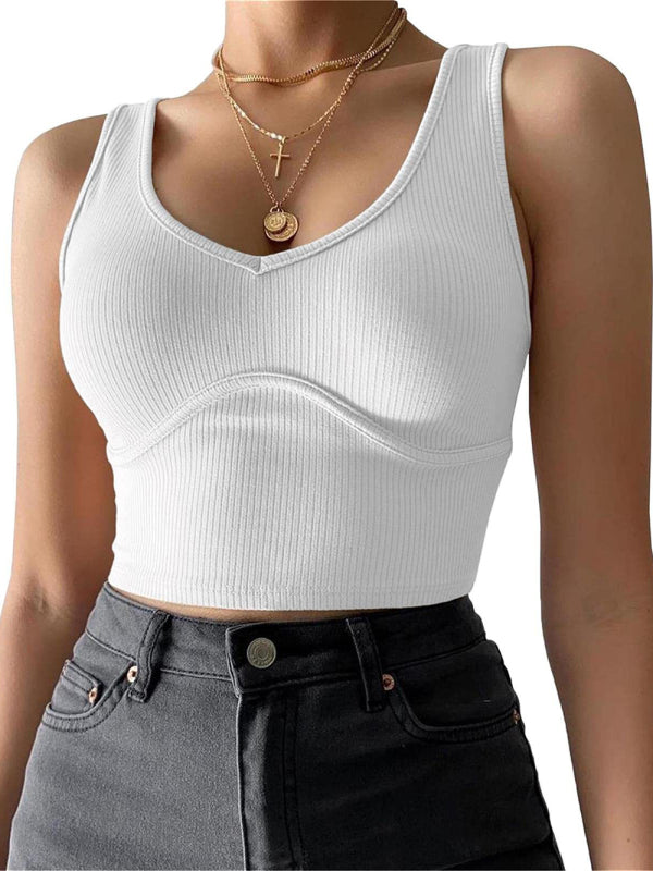 Women's V-Neck Stretch Solid Color Knit Tank Top