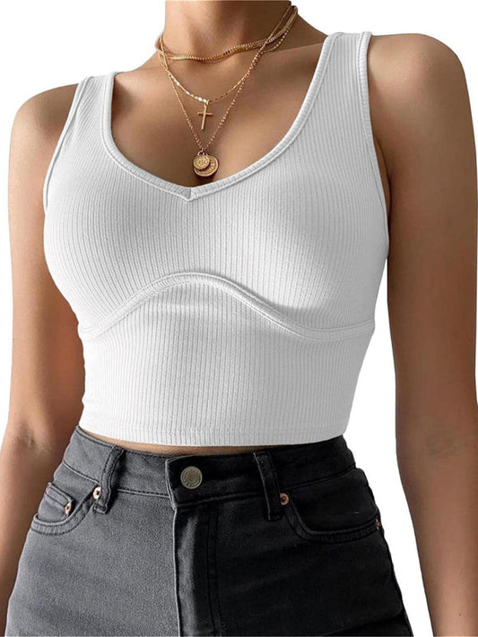 Women's V-Neck Stretch Solid Color Knit Tank Top