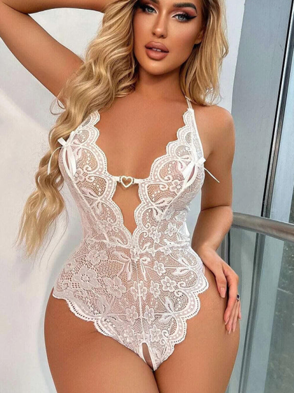 Women's Sexy Lace See-through Crotch-free One-piece Lingerie