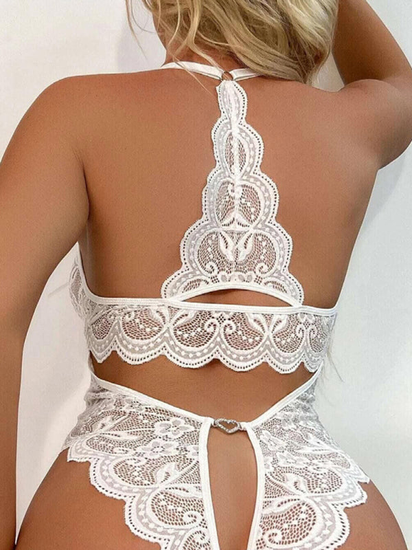 Women's Sexy Lace See-through Crotch-free One-piece Lingerie