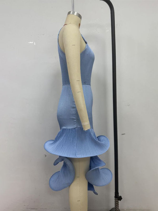 Sexy sleeveless dress with irregular ruffles