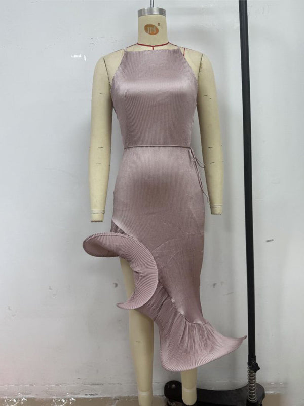 Sexy sleeveless dress with irregular ruffles