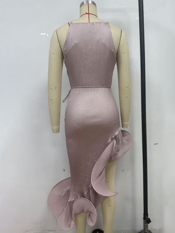 Sexy sleeveless dress with irregular ruffles