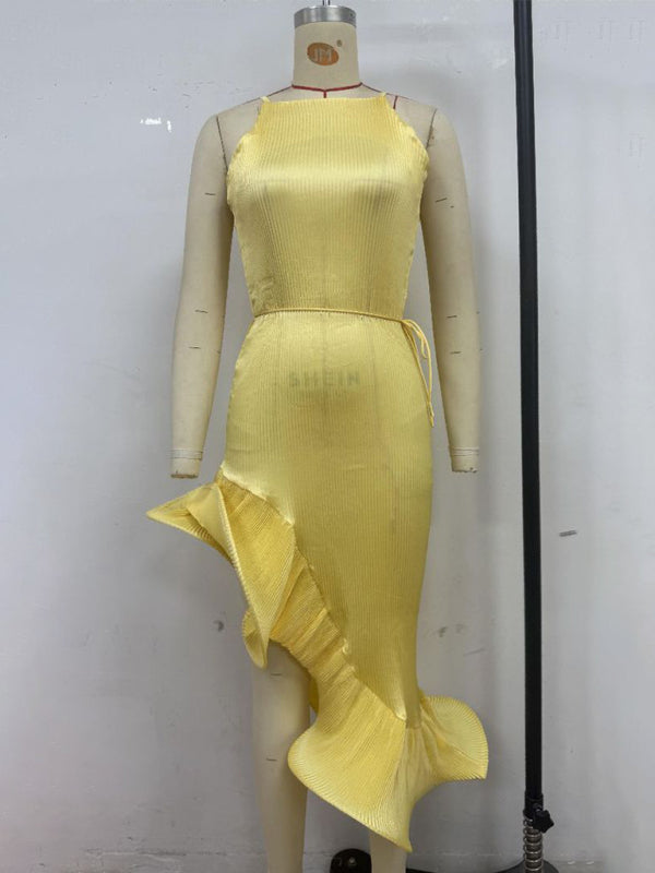 Sexy sleeveless dress with irregular ruffles