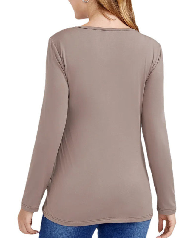 Solid Color Nursing V-neck Long-sleeved Maternity Top